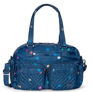 LUG JUMPER Carry-all Tote bag navy blue with polka dots